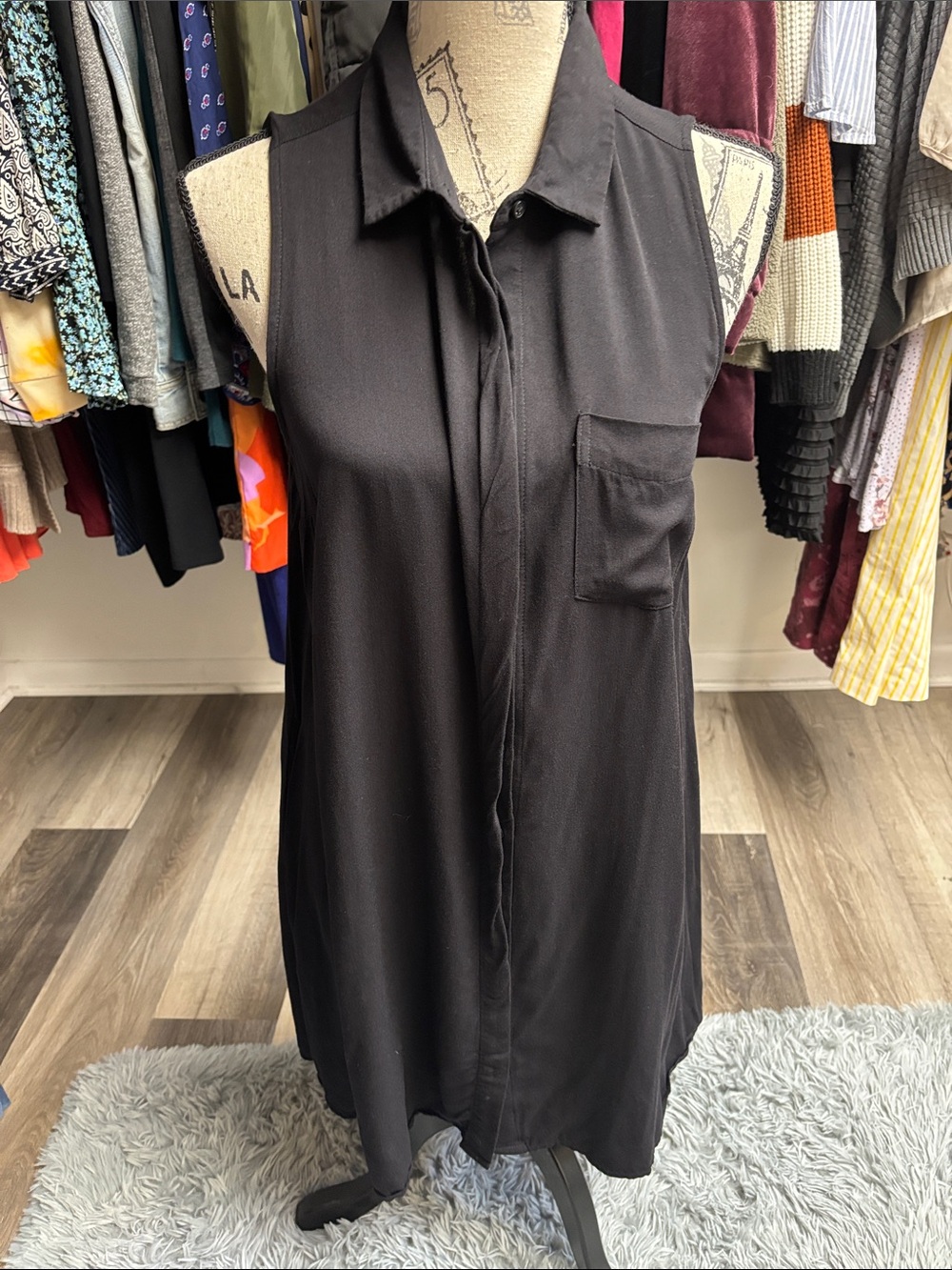 Black Sleeveless Collared “Shirt” Dress